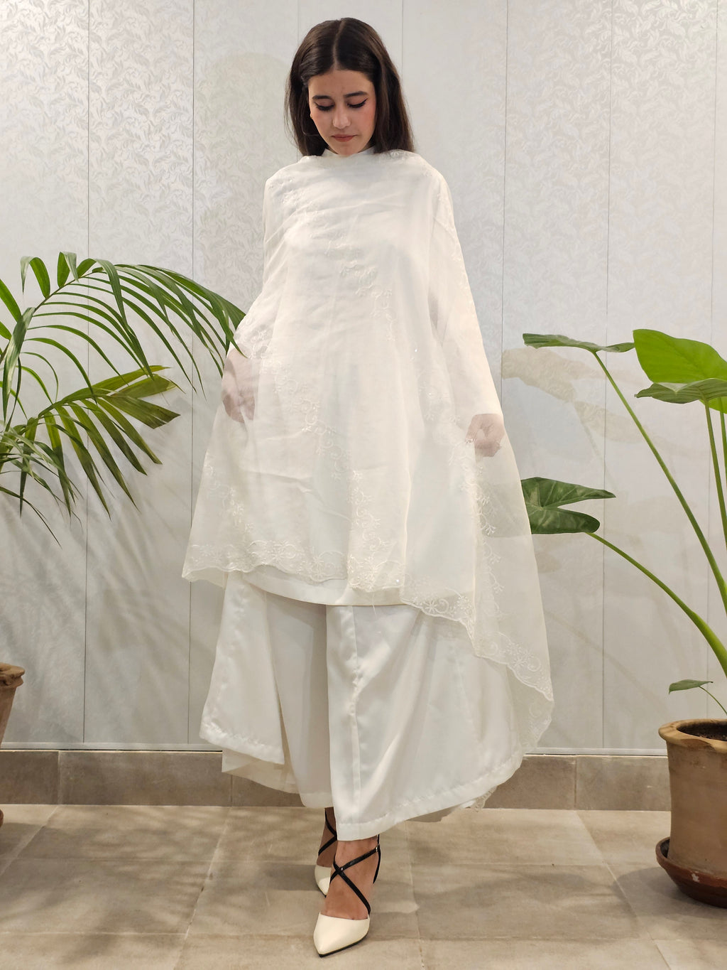 Sophisticated White Sharara Suite
