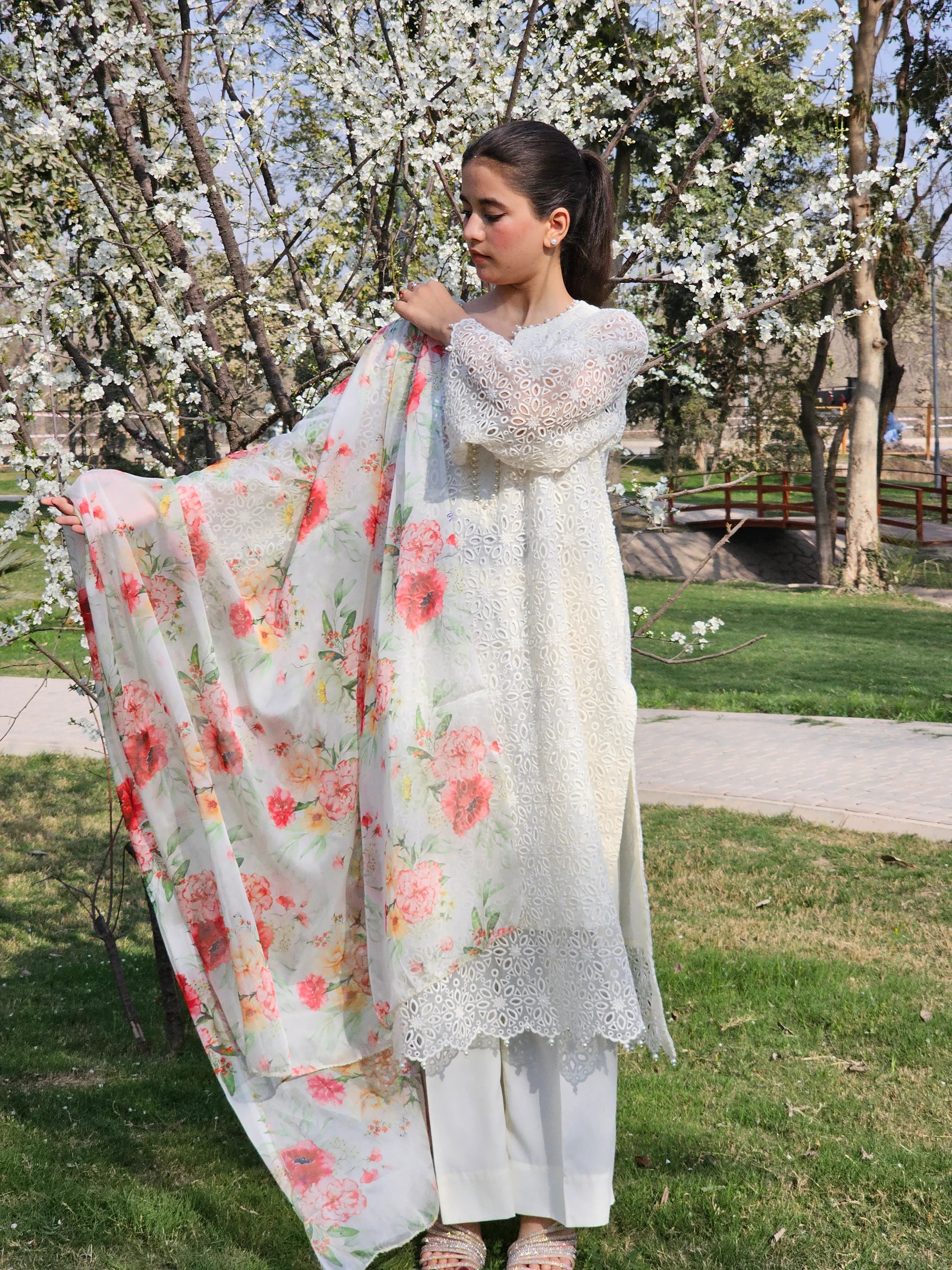 Ivory 3 Piece Suit With Chikankari Shirt & Grip Trousers