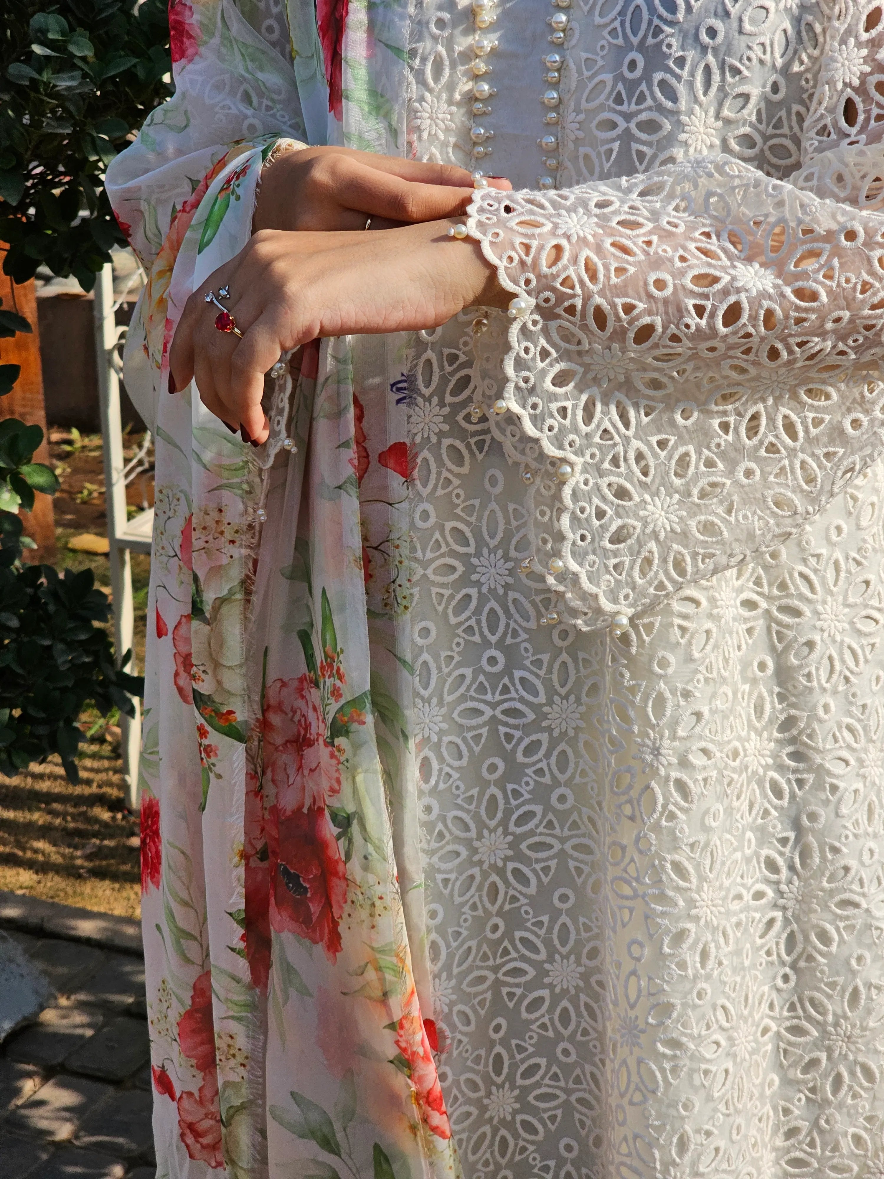 Ivory 3 Piece Suit With Chikankari Shirt & Grip Trousers