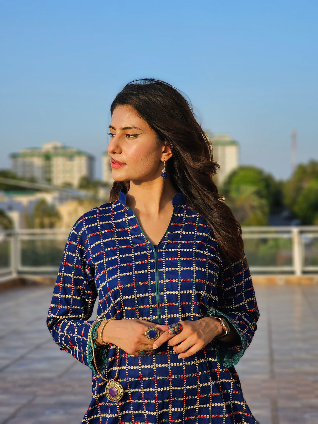 Royal Blue 2-Piece Suit with Embroidered Kurta, Trousers