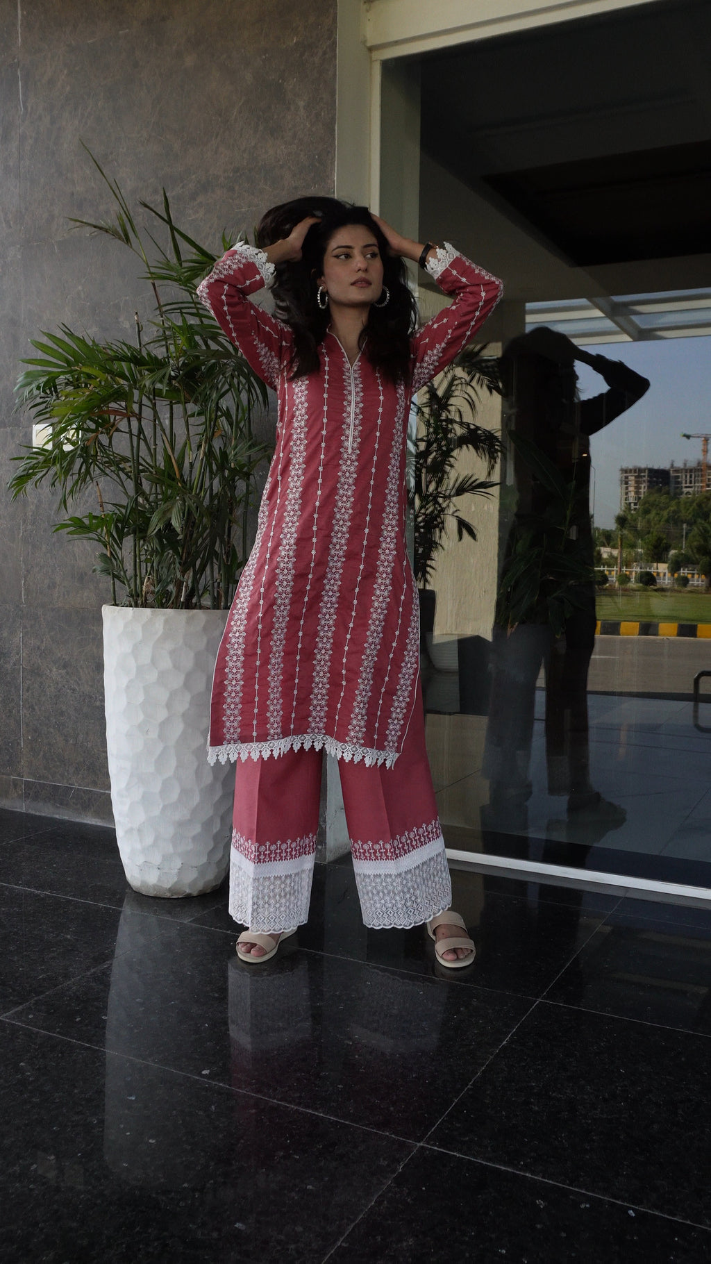 Tea Pink Embroidered 3-Piece Set