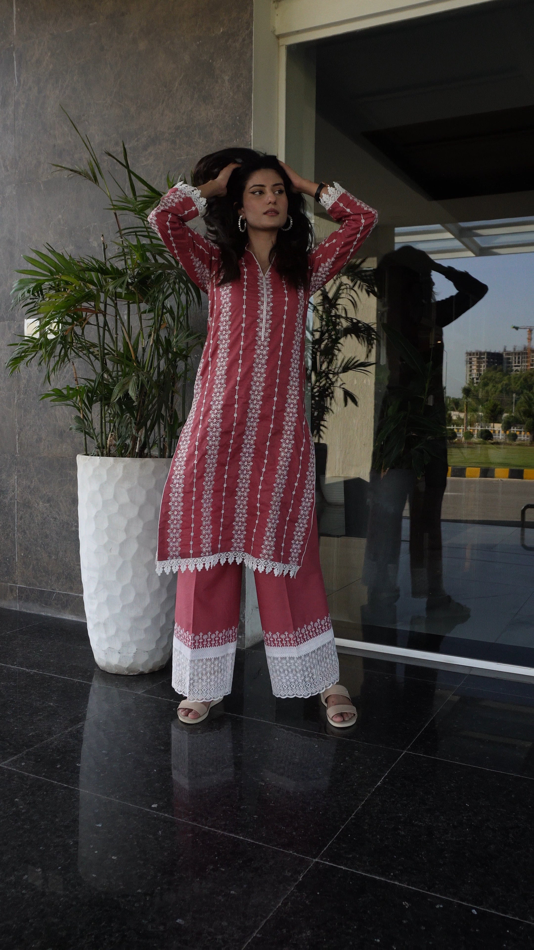 Tea Pink Embroidered 3-Piece Set