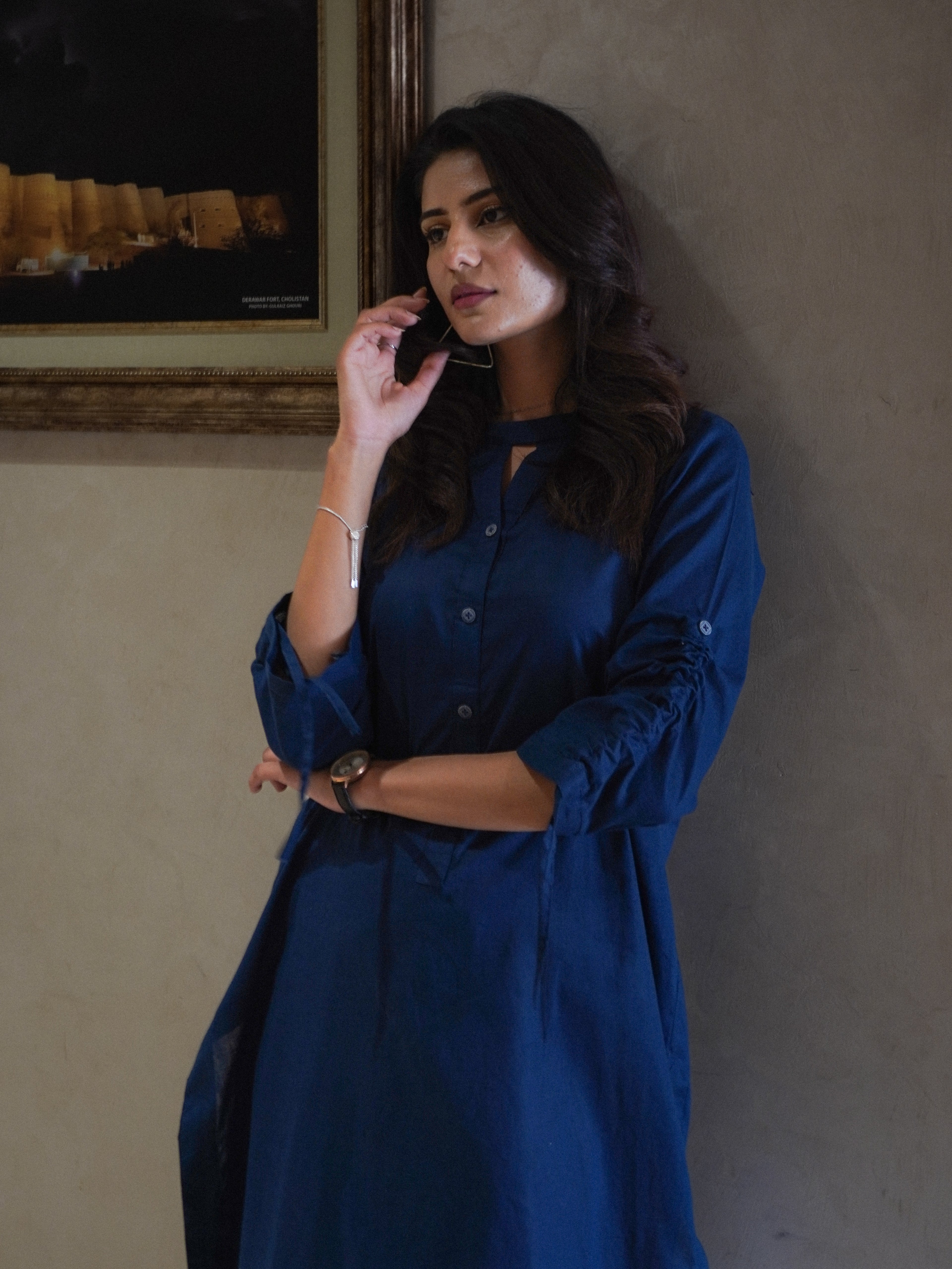 2-Piece Suit Prussian Blue Cotton Kurta Set with Tie-Dye Dupatta