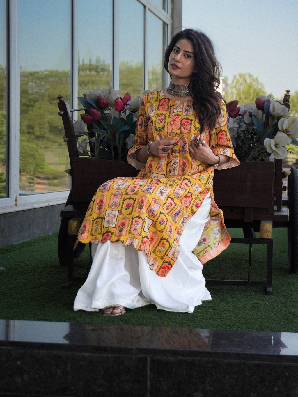 Mustard Vintage Floral Print 3-Piece Suit