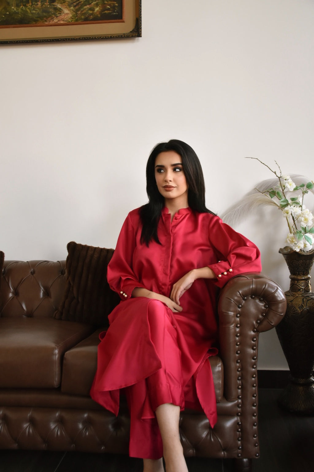 Silk Marina Suit in Crimson