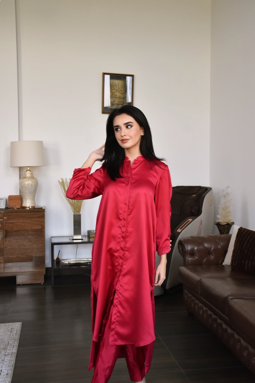 Silk Marina Suit in Crimson