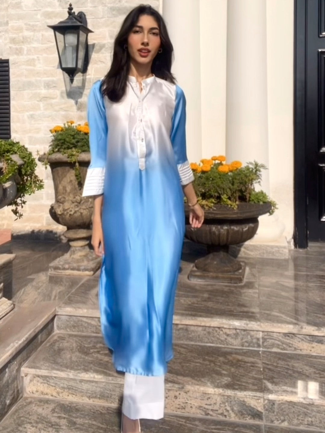 Azure Ombré Silk 2-Piece Suit