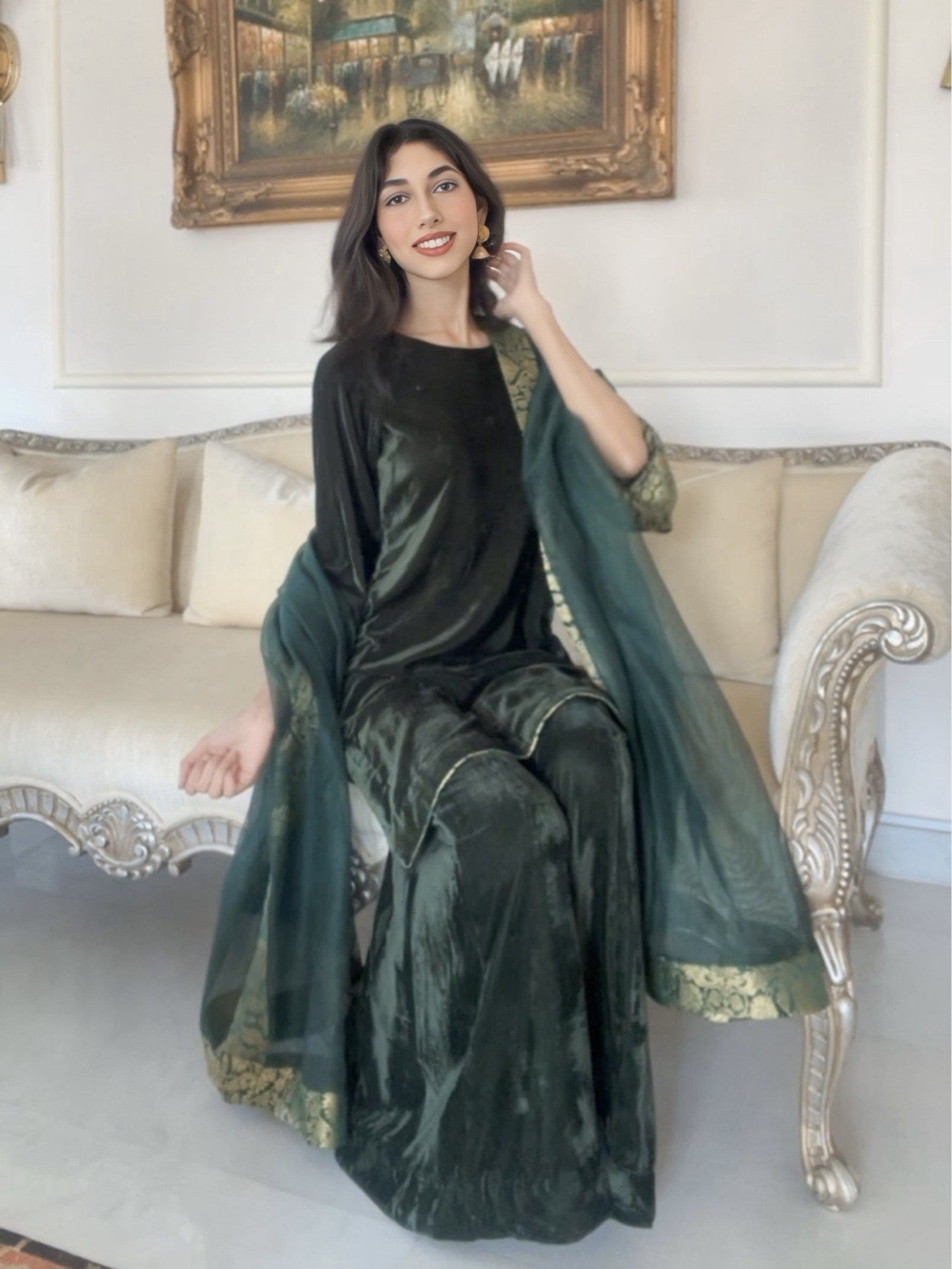 Velvet Sharara Set With Cotton Net Dupatta