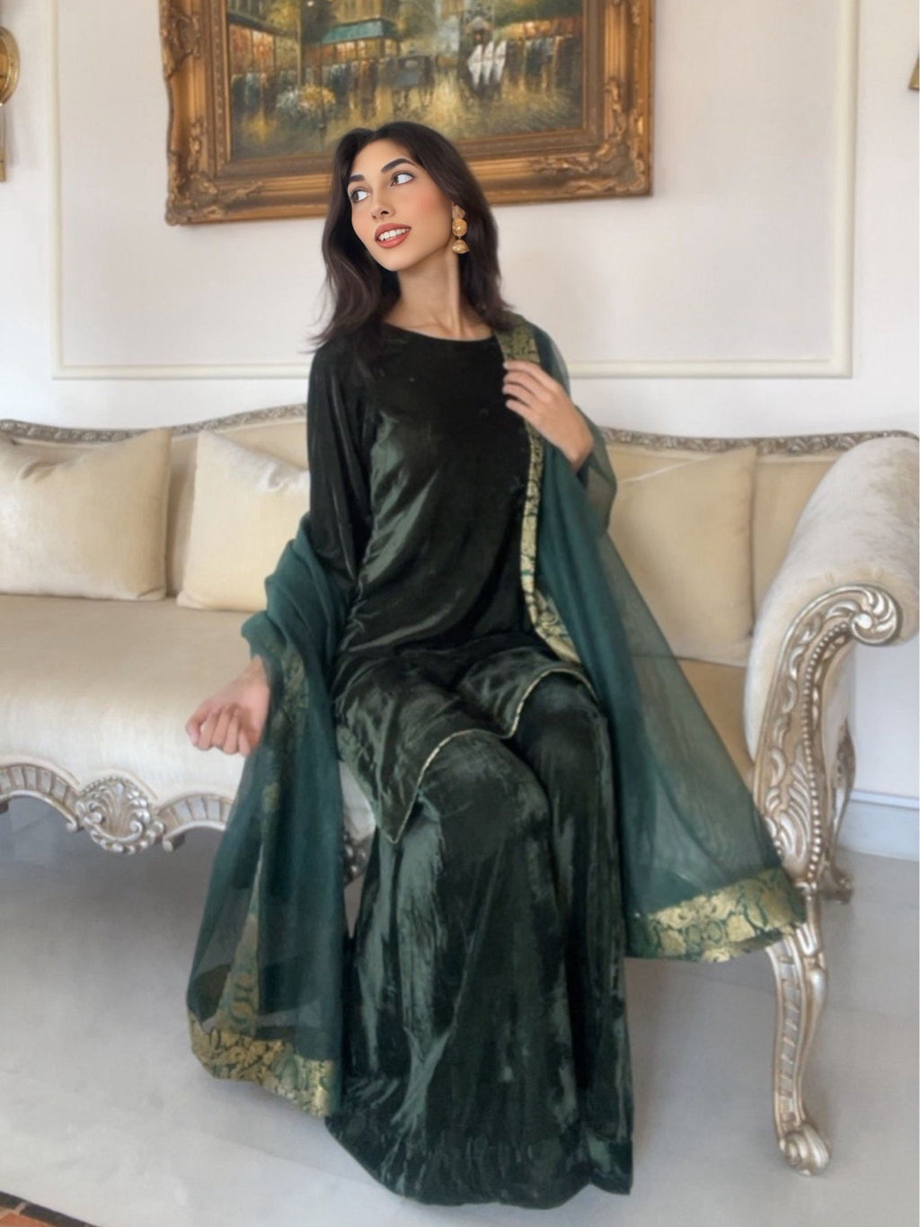 Velvet Sharara Set With Cotton Net Dupatta