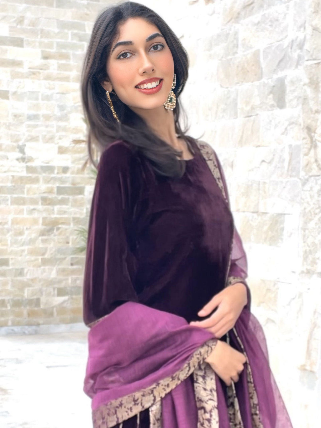 Velvet Sharara Set With Cotton Net Dupatta