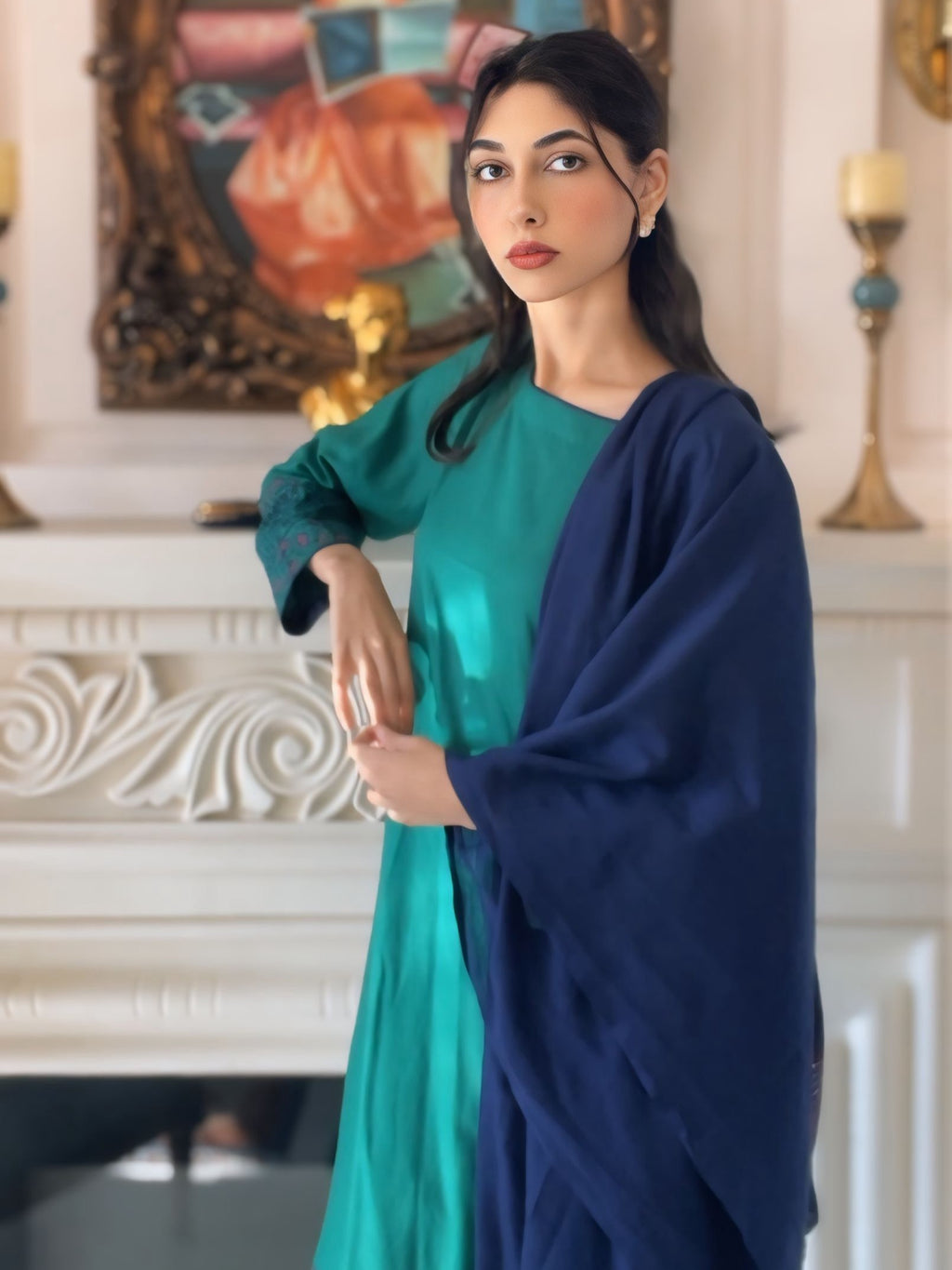 Jade & Navy Hand-Block Printed Marina 3-Piece Artisan Suite