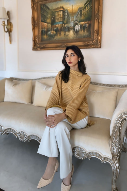 Honey Mustard Basket Weave Cotton Top