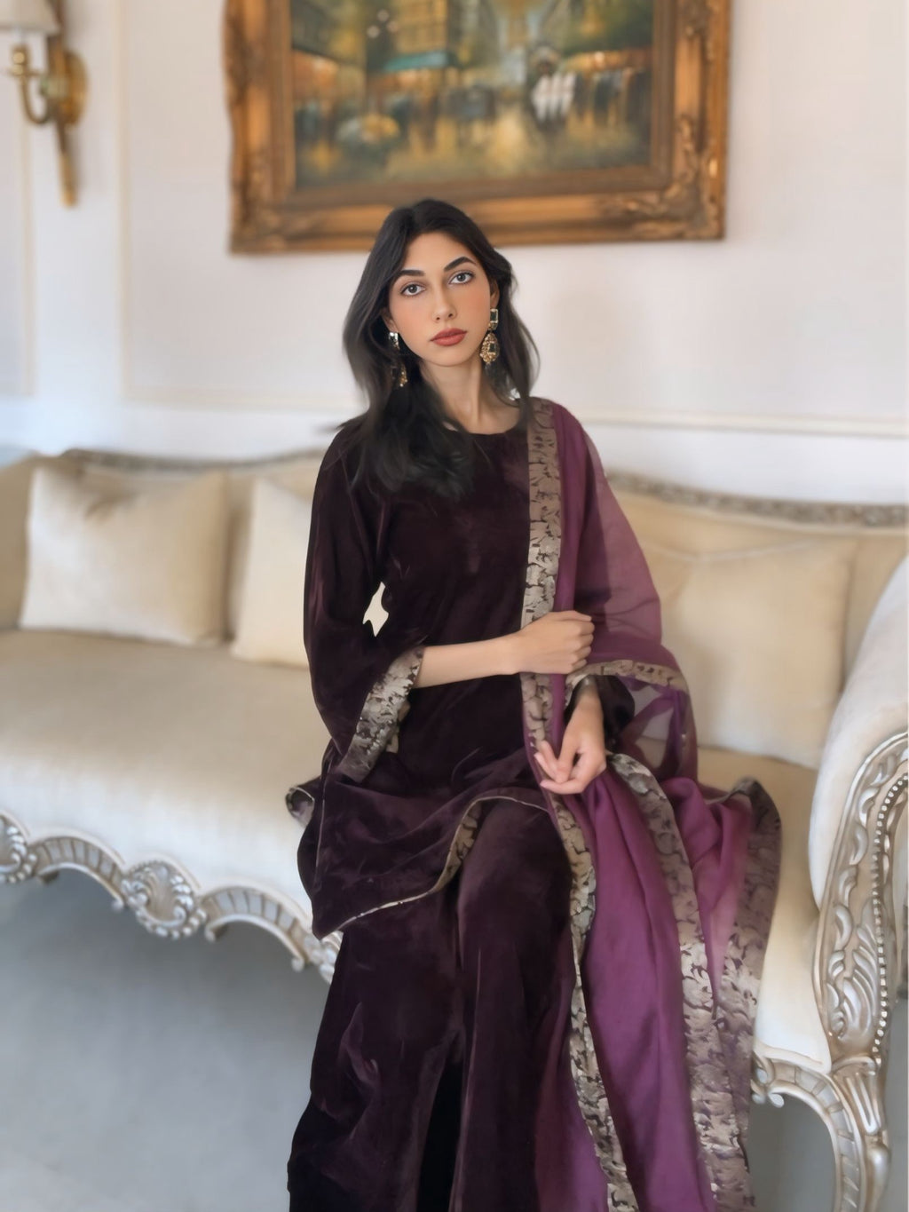 Velvet Sharara Set With Cotton Net Dupatta