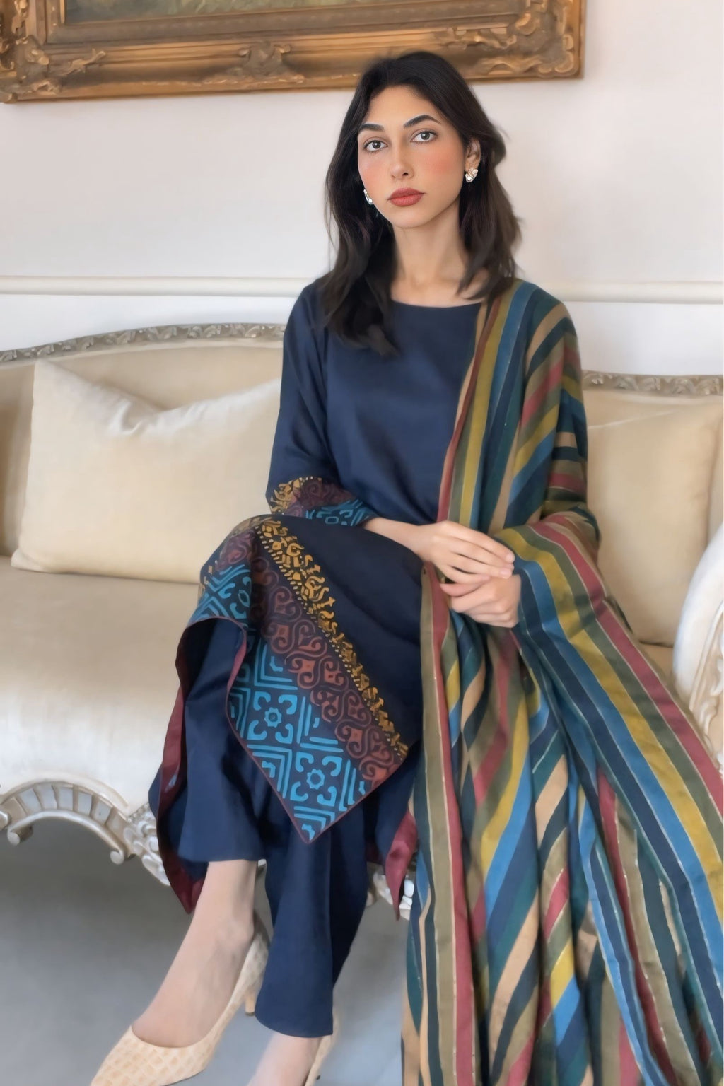 Midnight Mosaic Hand-Block Printed Marina 3-Piece Suit