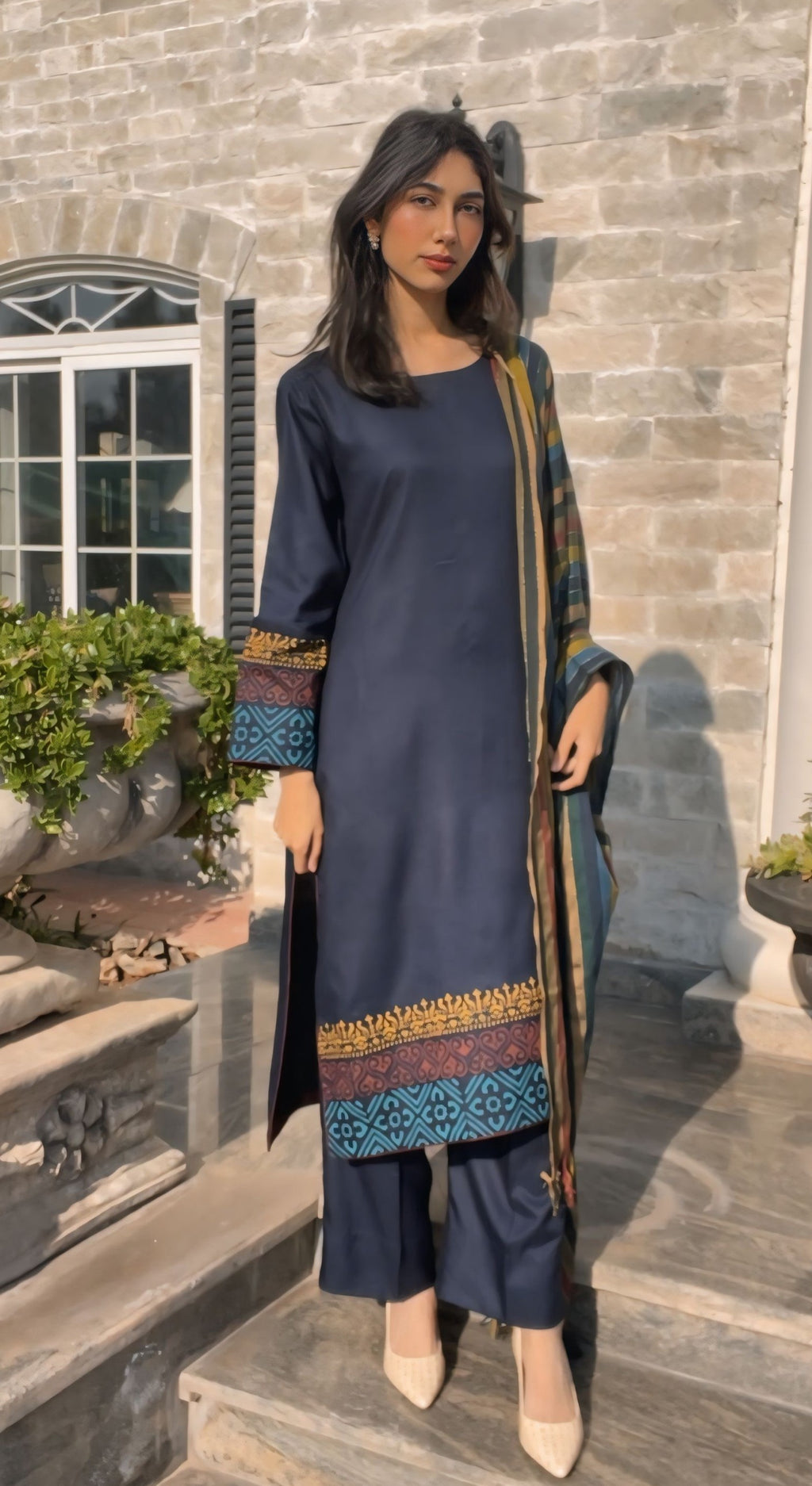Midnight Mosaic Hand-Block Printed Marina 3-Piece Suit