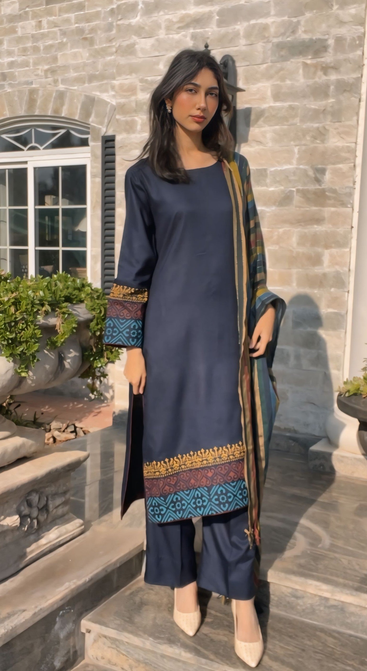 Midnight Mosaic Hand-Block Printed Marina 3-Piece Suit
