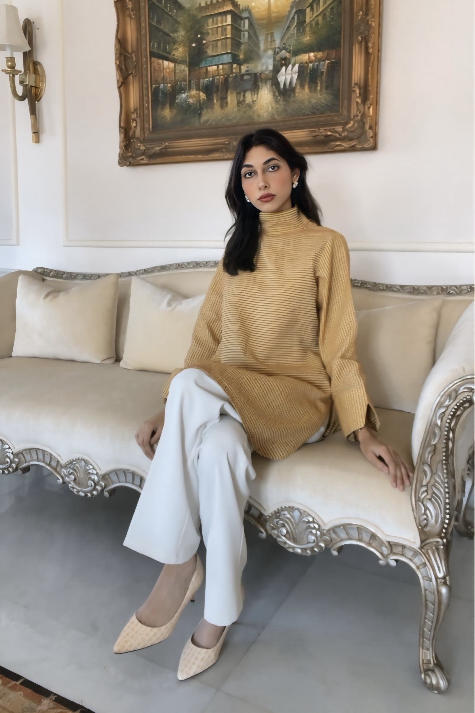 Honey Mustard Basket Weave Cotton Top