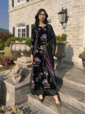 Black Velvet Dress With Sequence Work in Purple and Bottle Green