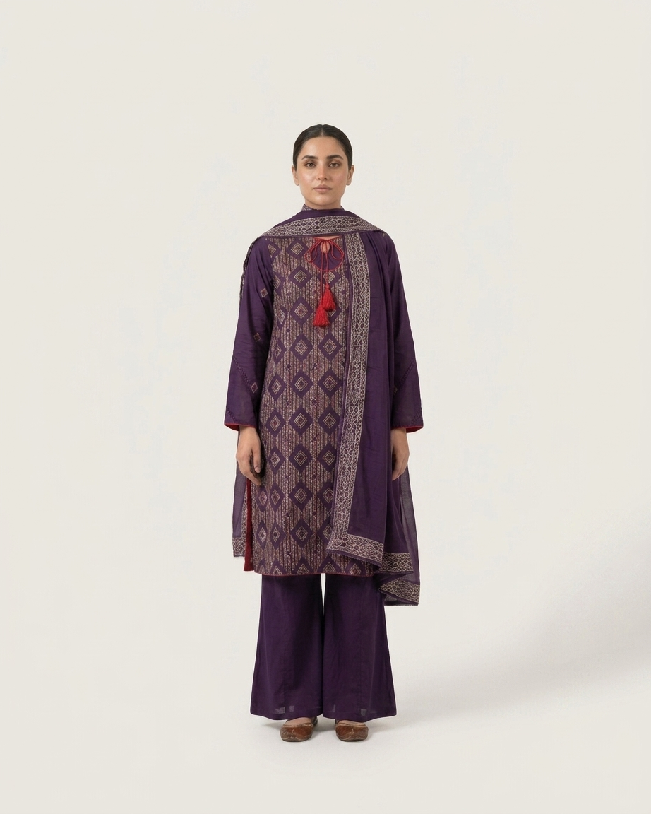 Royal Purple Embroidered Lawn 3-Piece Suit
