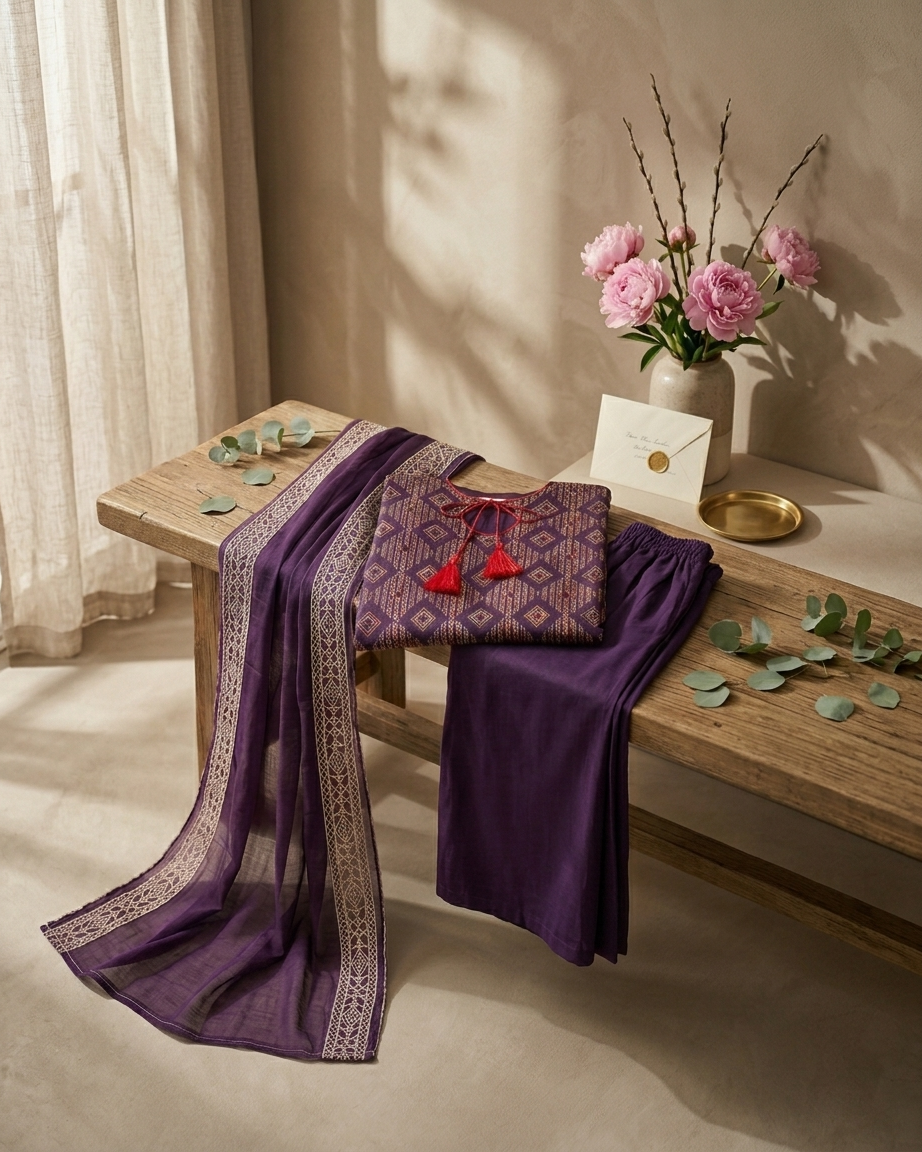 Royal Purple Embroidered Lawn 3-Piece Suit