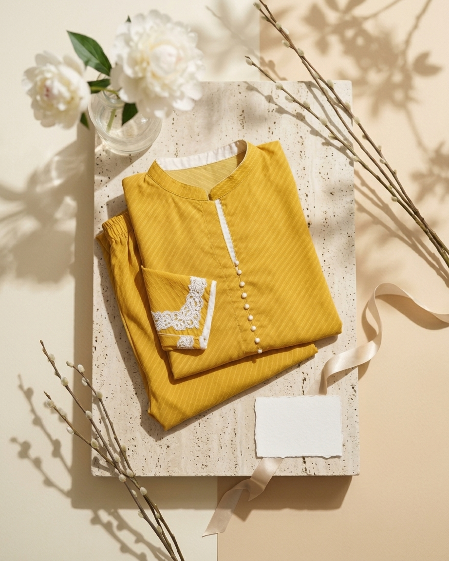 Mustard Lawn Printed Suit With Embroidery